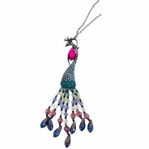 Betsey Johnson Peacock Necklace Black Blue Pink